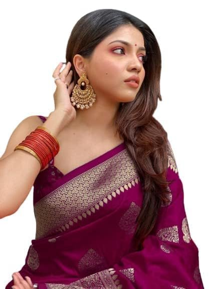 C J Enterprise Women's Banarasi Silk Saree Pure Soft Kanjivaram Sari Party Design Wear Pattu Sarees Latest Cotton With Blouse Piece For Wedding Sadi New Ladies 2026 500 collection 1000 (Pari122 Wine) - Image 7