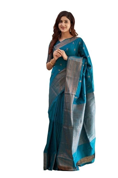 Yashika Women's Woven Banarasi Kanjivaram Cotton Silk Jaquard Saree (AZ-YS-OG-Bilal-Parent_Blue) dress material - Shoppermaart