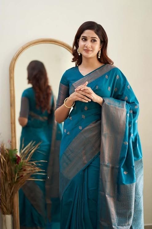 Yashika Women's Woven Banarasi Kanjivaram Cotton Silk Jaquard Saree (AZ-YS-OG-Bilal-Parent_Blue) - Image 5