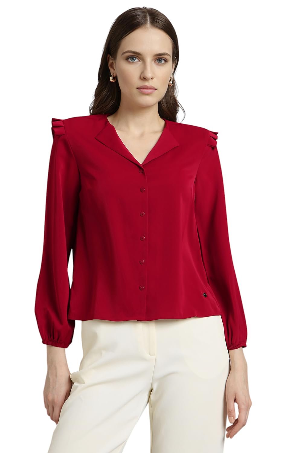Van Heusen Women's Regular Fit Shirt (VWSFFRGFI10149_Red dress material - Shoppermaart