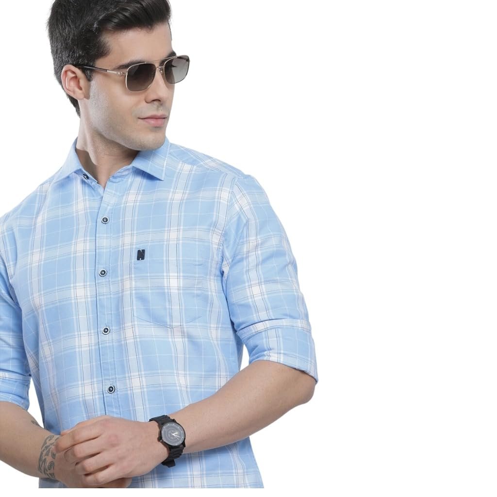The Indian Garage Co Men White Checkered Slim Fit Casual Shirt dress material - Shoppermaart