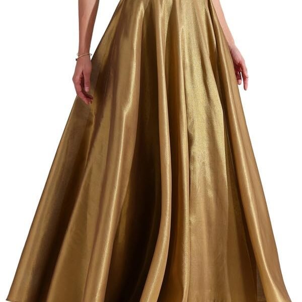 Pink Fort Women's Tissue Handwoven A-Line Skirt | Flared Silhouette with Functional Pockets for Evening Occasion | Gold dress material - Shoppermaart