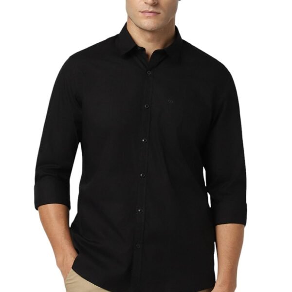Peter England Men's Solid Slim Fit Full Sleeve Casual Shirt| 100% Cotton Black dress material - Shoppermaart
