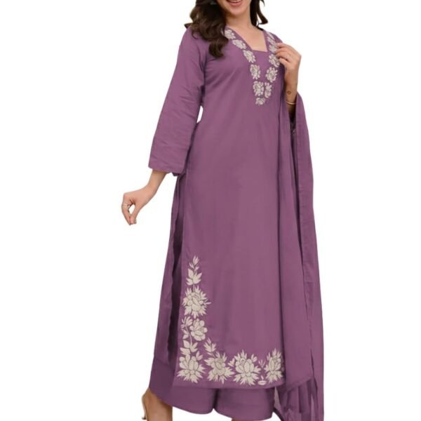 ANNI Designer Women's Rayon Viscose Straight Embroidery Kurta with Pant & Dupatta (FULKUMARI Purple_M_Purple_Medium) dress material - Shoppermaart