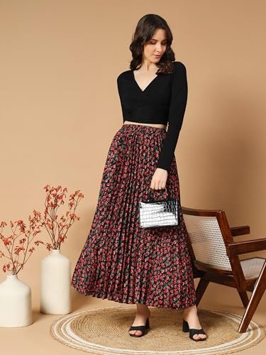 KZULLY Polyester Women's Crepe Western Maxi Skirt Red, Medium - Image 7