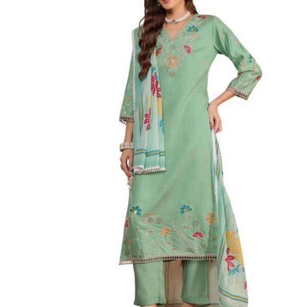 SHOPPING QUEEN Women's Viscose Embroidered Kurta Set with Dupatta (A650_Mint Green_M) dress material - Shoppermaart