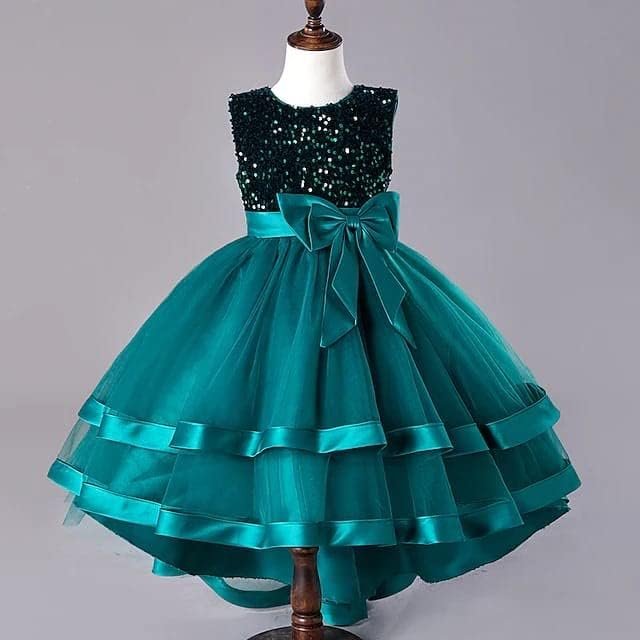 Niren Enterprise Embroidery Sequence Baby Frock for Kid Girls (Blue Kingfisher, 6-7 Years)