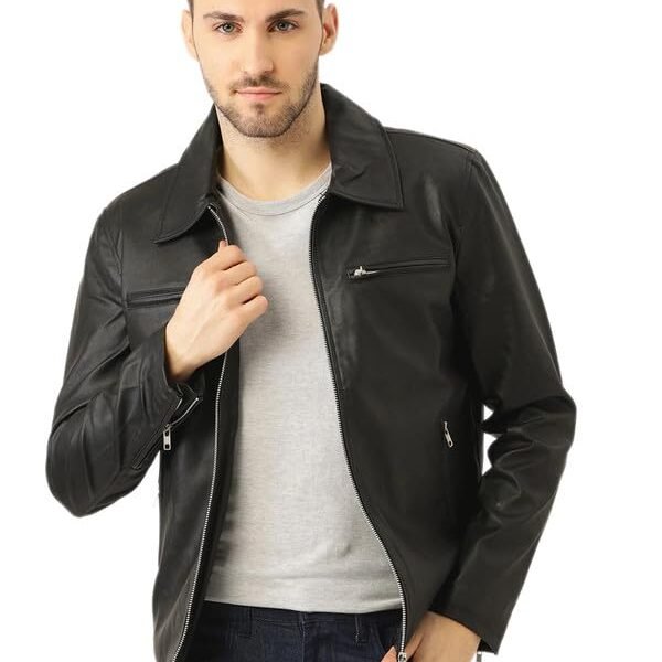 Leather Retail Faux Leather Men's Solid Standard Length Biker Jacket (Lrm33Blxl14_Black_Xl) dress material - Shoppermaart