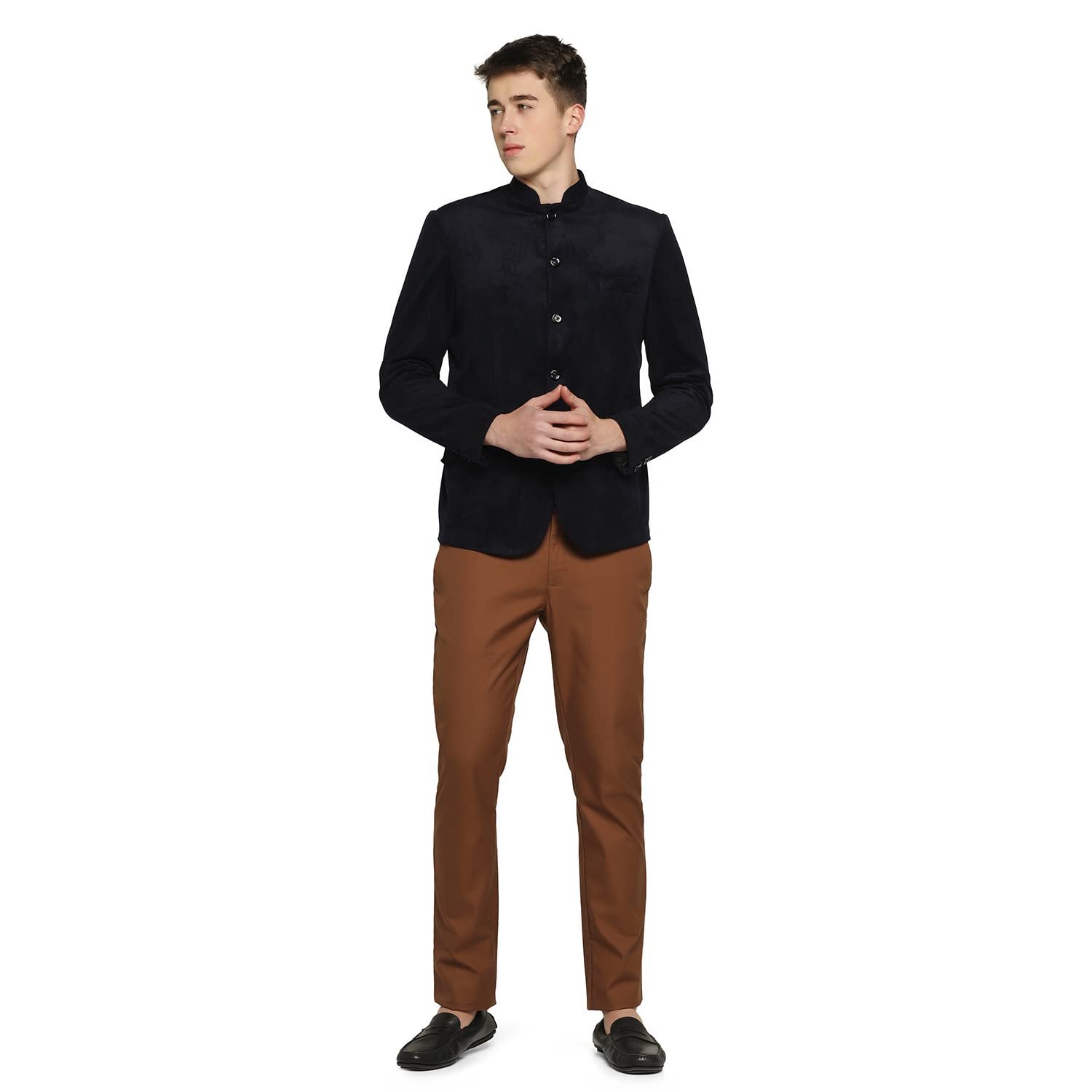 TAHVO Mens Velvet Slim Fit Bandhgala Blazer (Blue, 44)