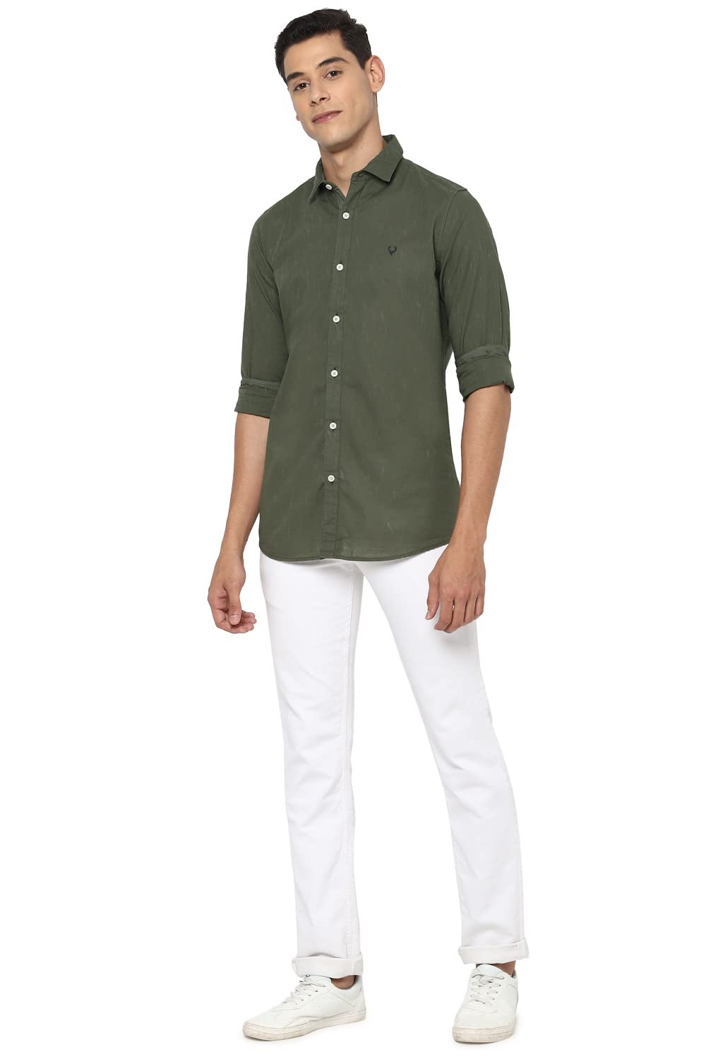 Allen Solly Men’s Plain Slim Fit Casual Shirt (ASSFWMOFG80292_Olive_44)