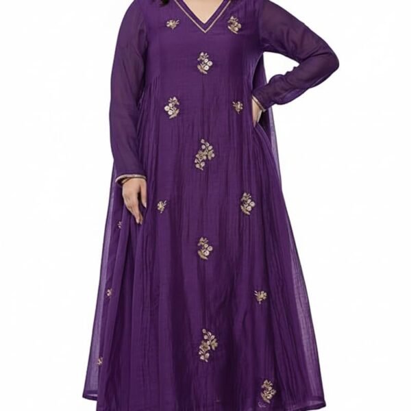 KLOSIA Women Embroidery Solid Anarkali Kurta and Pant Set with Dupatta Purple dress material - Shoppermaart