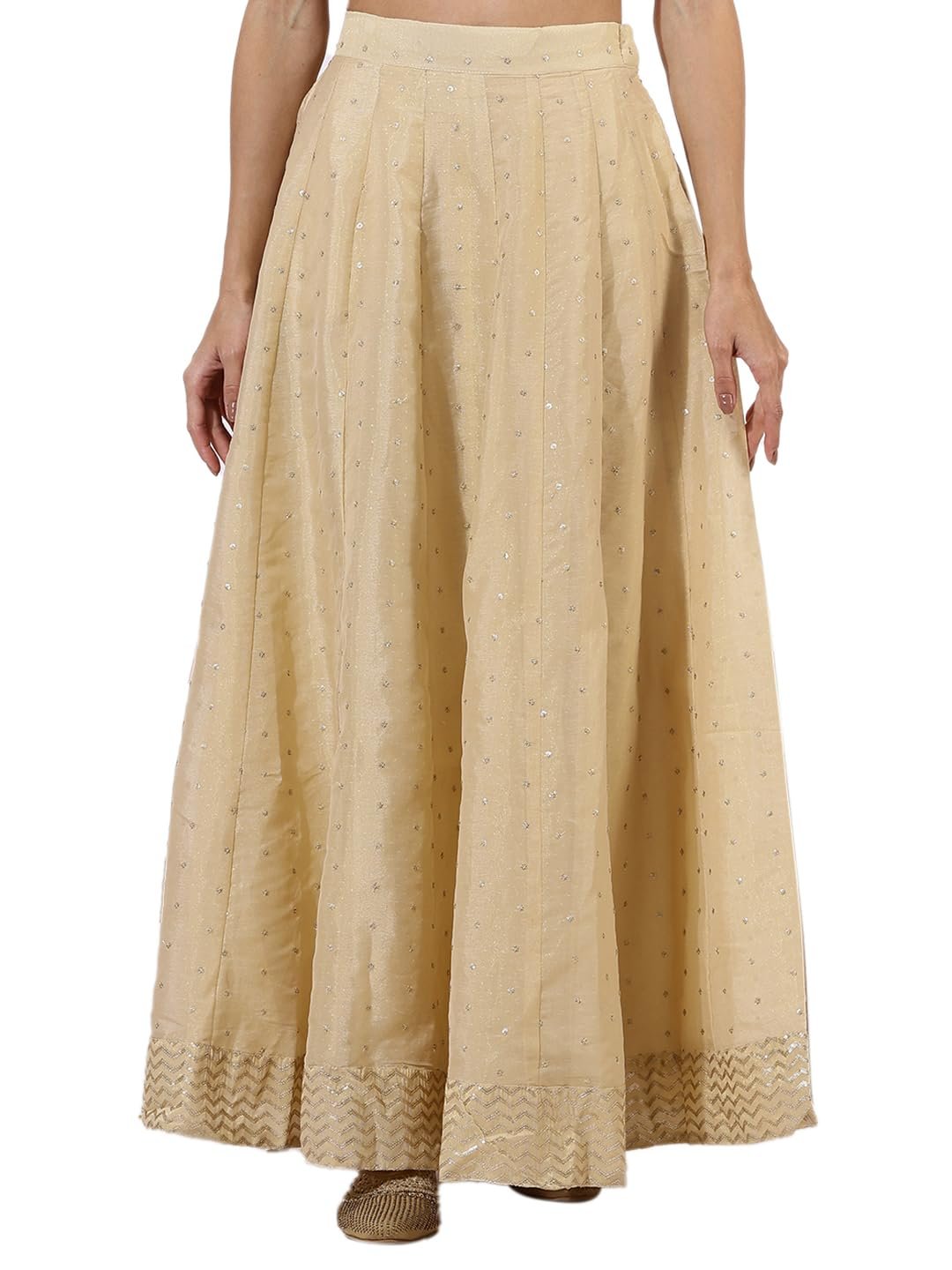 W for Woman Gold Solid Sequins Flarred Skirts (Size: S)-24AUW50501-400770 dress material - Shoppermaart