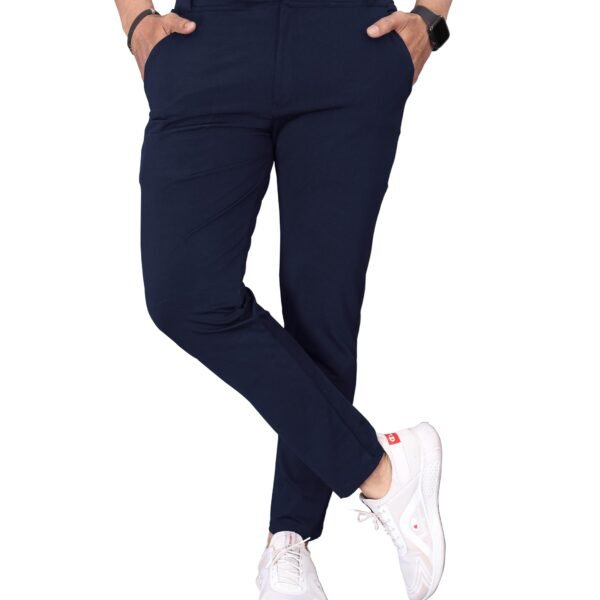 Mehrang Men's Mid Rise Slim Fit Casual Trousers, Cotton Blend, Side Pockets (Numeric, 32, Regular, Navy Blue) dress material - Shoppermaart