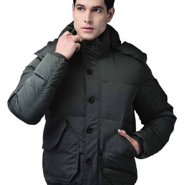 Woodland Men's Olive Green Hooded Quilted Winter | Lightweight & Stylish | M | Olive dress material - Shoppermaart