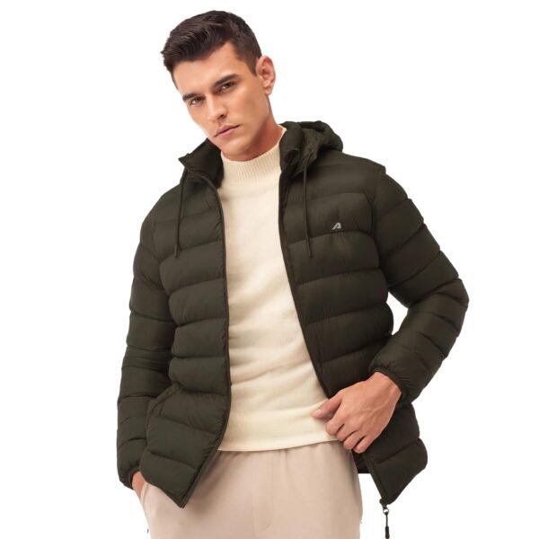 Boldfit Puffer Jacket For Men Winter Wear Hooded Jackets For Men Full Sleeve Winter Jacket Winter Wear for Men Insulated Winter Jackets For Men Winter Monsoon Winter Jacket For Men - Olive XL dress material - Shoppermaart
