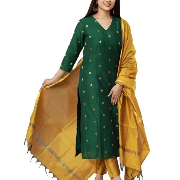 GoSriKi Women's Rayon Viscose Straight Printed Kurta with Pant & Dupatta (SDF Green-VKS01-GS_4XL_Green_XXXX-Large) dress material - Shoppermaart