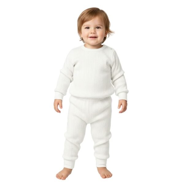 MOM CARE Baby Thermal Wear | Kids Warm Woolen T-Shirt & Bottom Set | Unisex Fleece Innerwear Set for Baby Girl & Baby Boy | Infant Winter Wear (White, 12-18 Month) dress material - Shoppermaart
