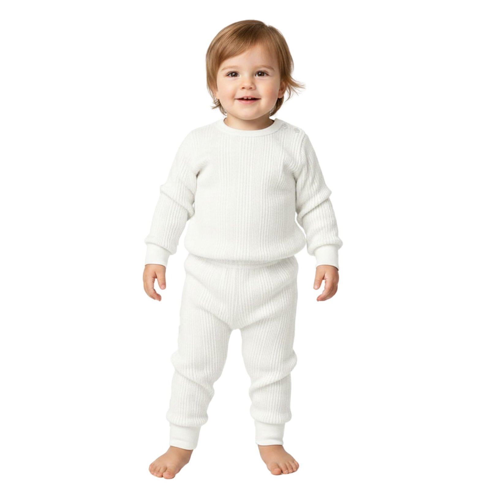 MOM CARE Baby Thermal Wear | Kids Warm Woolen T-Shirt & Bottom Set | Unisex Fleece Innerwear Set for Baby Girl & Baby Boy | Infant Winter Wear (White, 12-18 Month) dress material - Shoppermaart