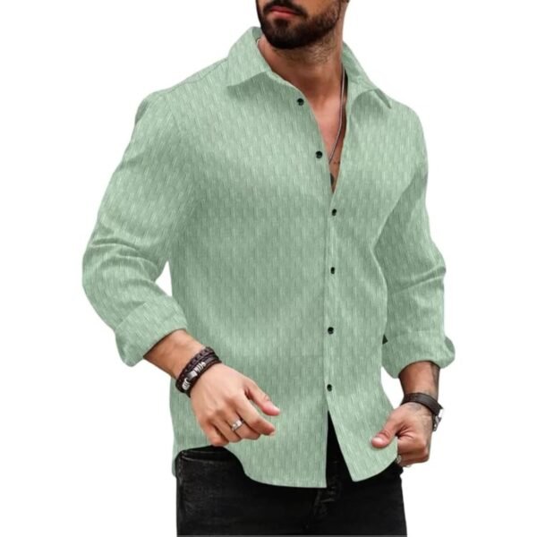 DEELMO Men's Regular Fit Button Down Dress Shirts Textured Long Sleeve Casual Hawaiian Shirt Pista dress material - Shoppermaart