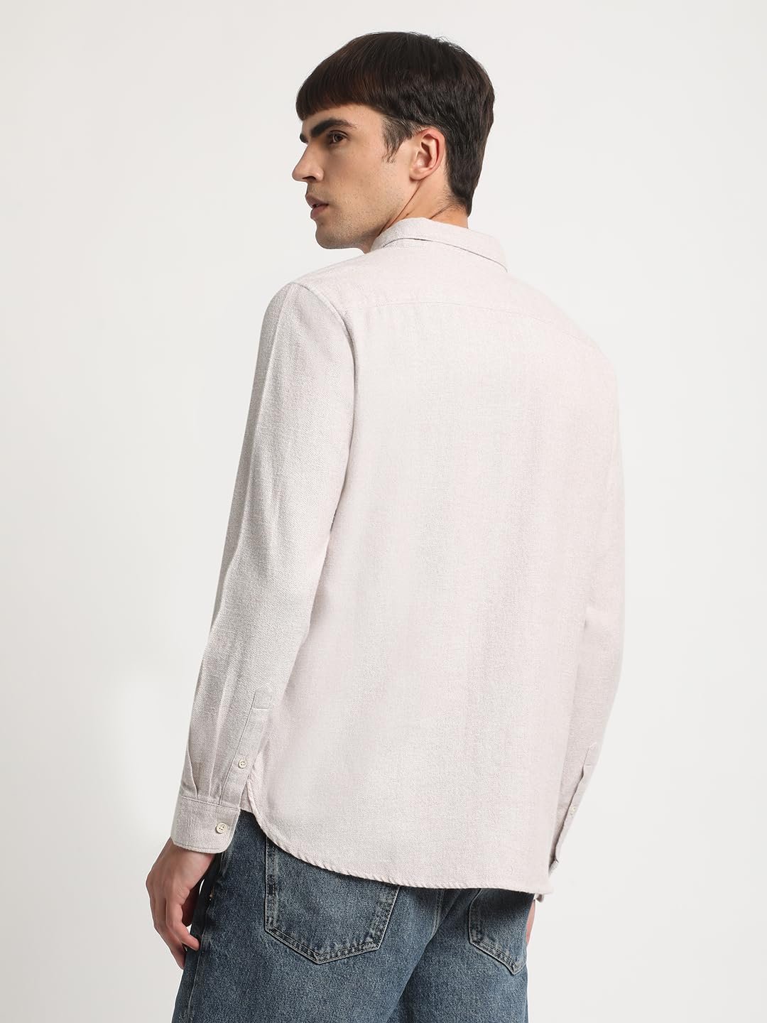 THE BEAR HOUSE Men's Cotton Solid Slim Fit Flannel Casual Shirt Cream - Image 6