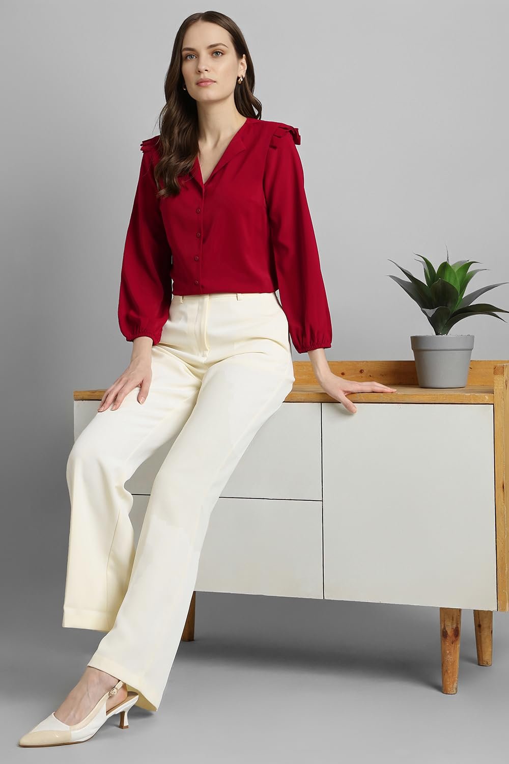 Van Heusen Women’s Regular Fit Shirt (VWSFFRGFI10149_Red