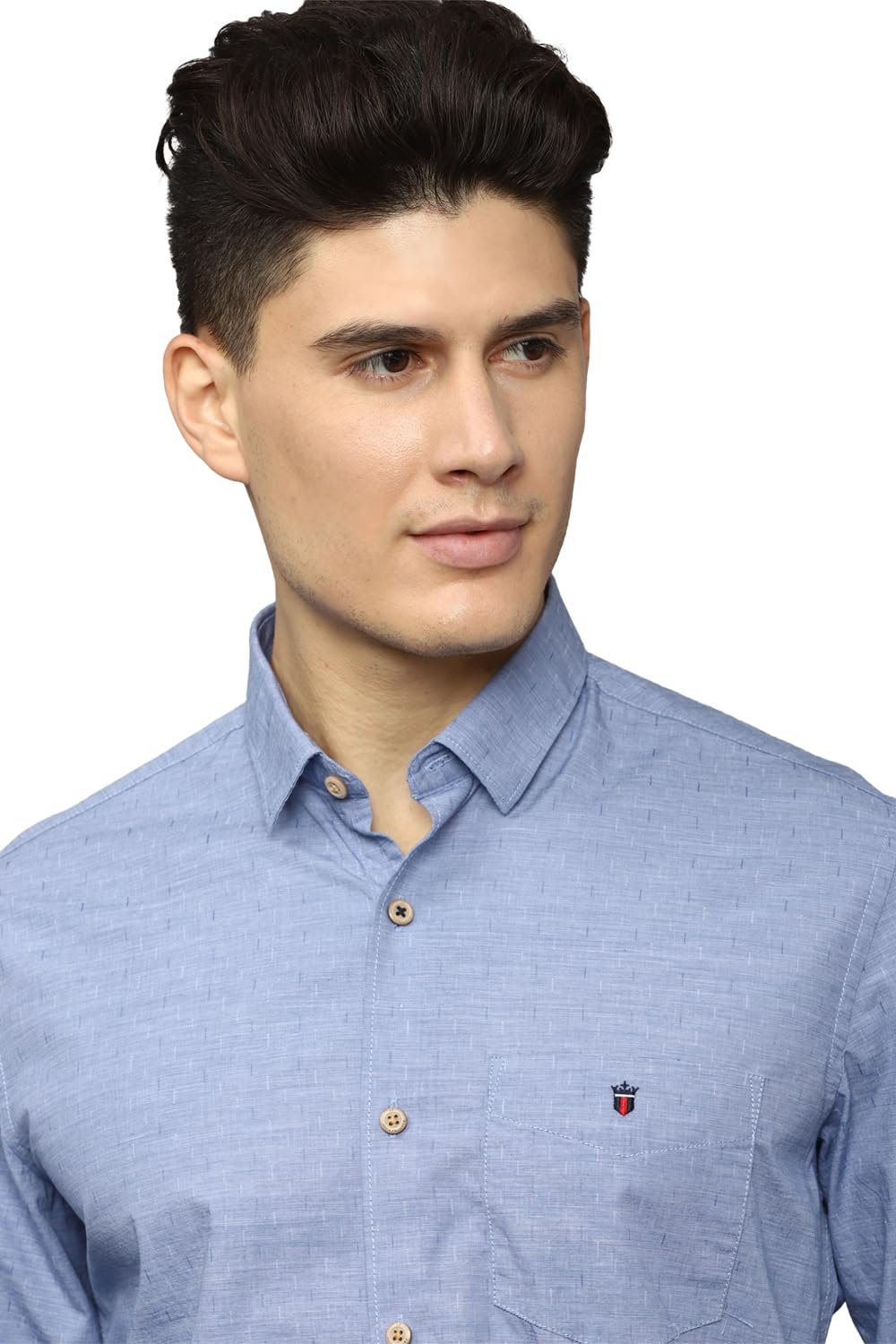 Louis Philippe Men's Cotton Slim Fit Shirt (LYSFCSLBV39256_Blue 40) - Image 3