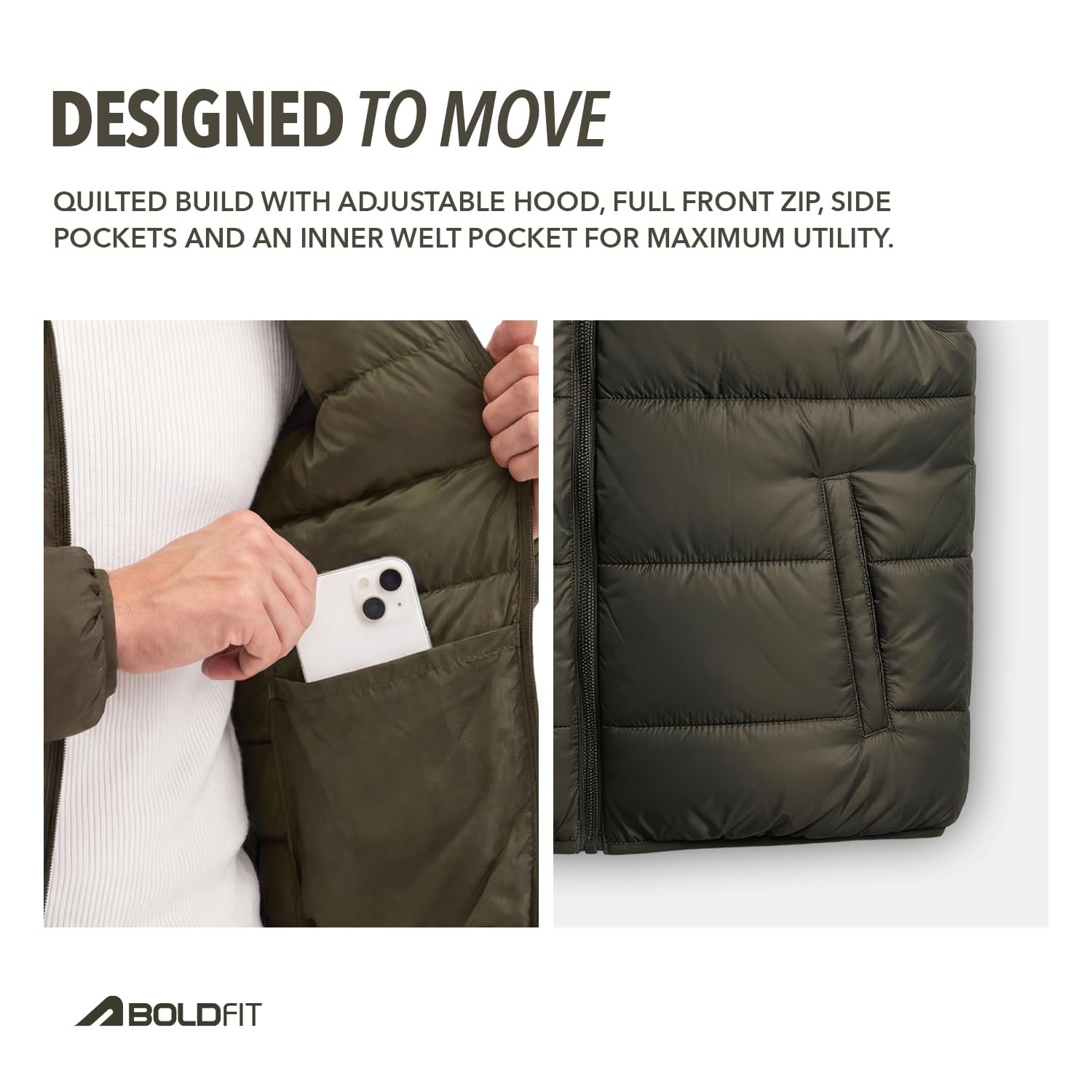 Boldfit Puffer Jacket For Men Winter Wear Hooded Jackets For Men Full Sleeve Winter Jacket Winter Wear for Men Insulated Winter Jackets For Men Winter Monsoon Winter Jacket For Men - Olive XL - Image 4