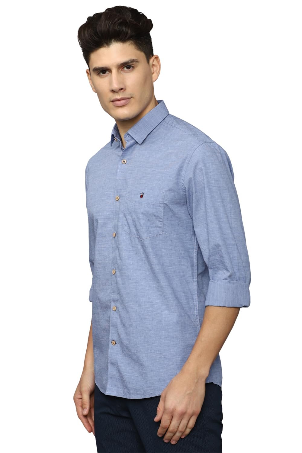 Louis Philippe Men's Cotton Slim Fit Shirt (LYSFCSLBV39256_Blue 40) - Image 5