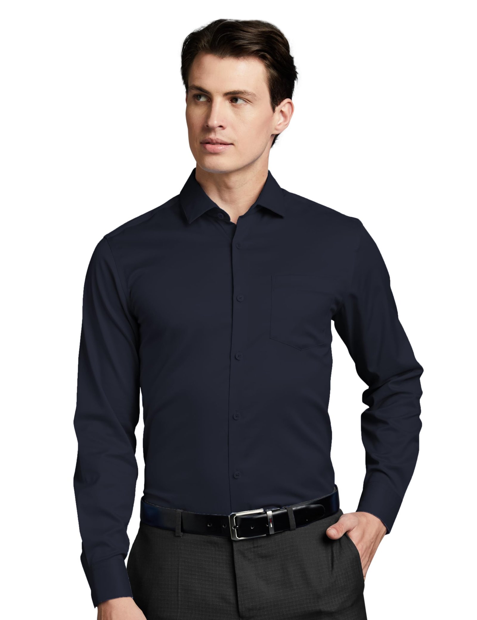Symbol Premium Men's Wrinkle-Resistant Regular Fit Cotton Formal Shirt (SS23-SMP-FS-01_Navy_39) dress material - Shoppermaart