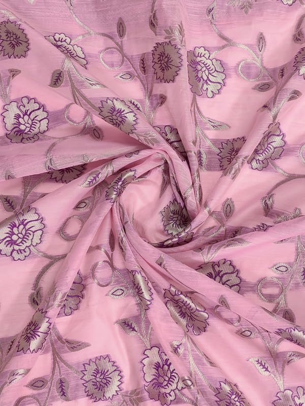 Rekha Maniyar Women’s Banarasi Silk Rani Saree with Unstitched Blouse | Woven Zari Floral Foil Print Design | 5.5 m Saree with 0.8 m Blouse | Festive & Casual