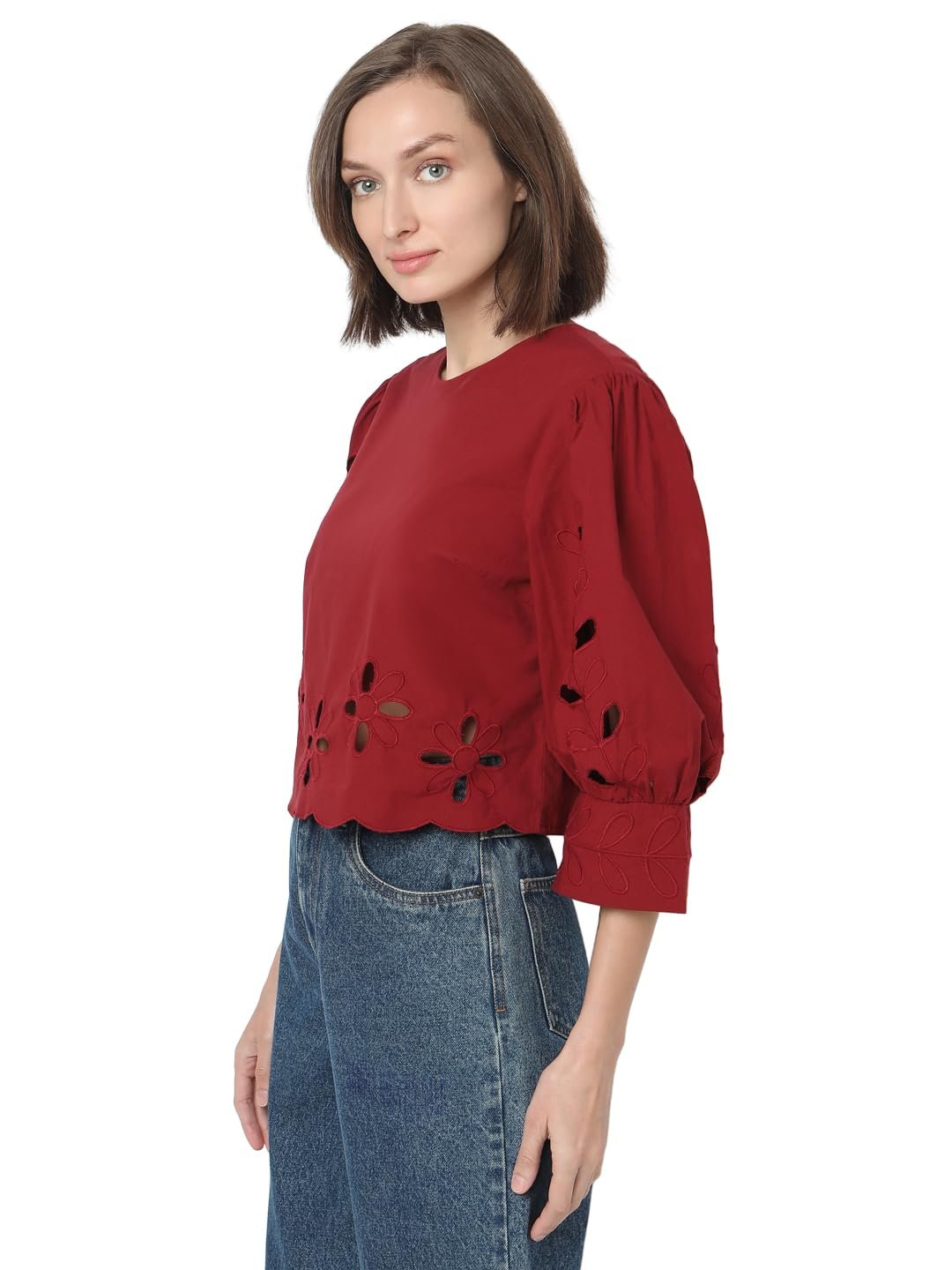 VERO MODA Women's Regular Fit Maroon Top - Image 6