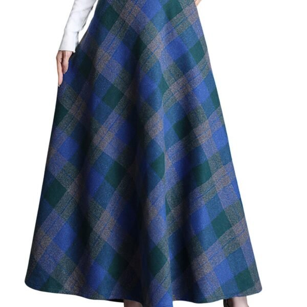 Leyoutx Polyester Women's Winter Warm Wool Plaid High Waist A-Line Drape Pleated Maxi Skirts with Pockets, Blue, XX-Large dress material - Shoppermaart