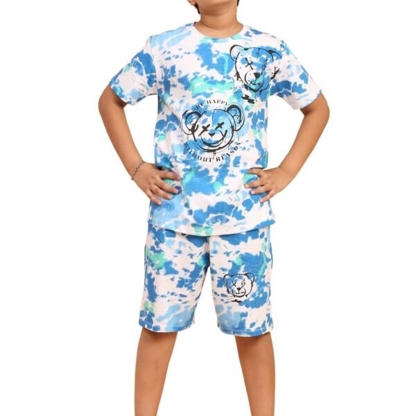 Ninos Dreams Boys Cotton T-shirt & Shorts Coord set/Boys' Soccer Ball - Dinosaur Print Cotton Coord Set - Casual Summer Tee & Shorts Outfit for Kids (10-12 Years, Blue White) dress material - Shoppermaart