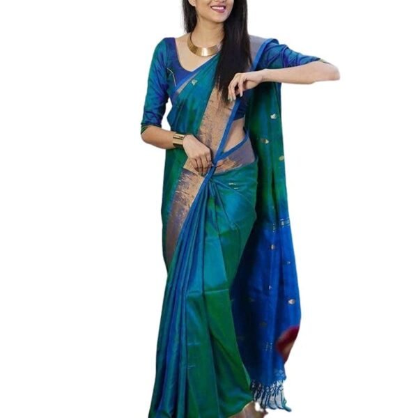 SGF11 Women's Kanjivaram Zari Woven Soft Silk Saree With Unstiched Blouse Piece (Rama Green) dress material - Shoppermaart