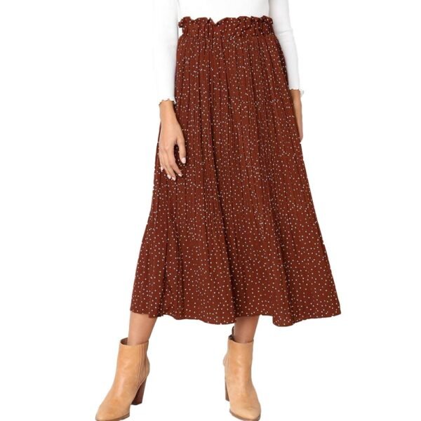 EXLURA Womens High Waist Polka Dot Pleated Skirt Midi Swing Skirt with Pockets, Coffee, XX-Large dress material - Shoppermaart