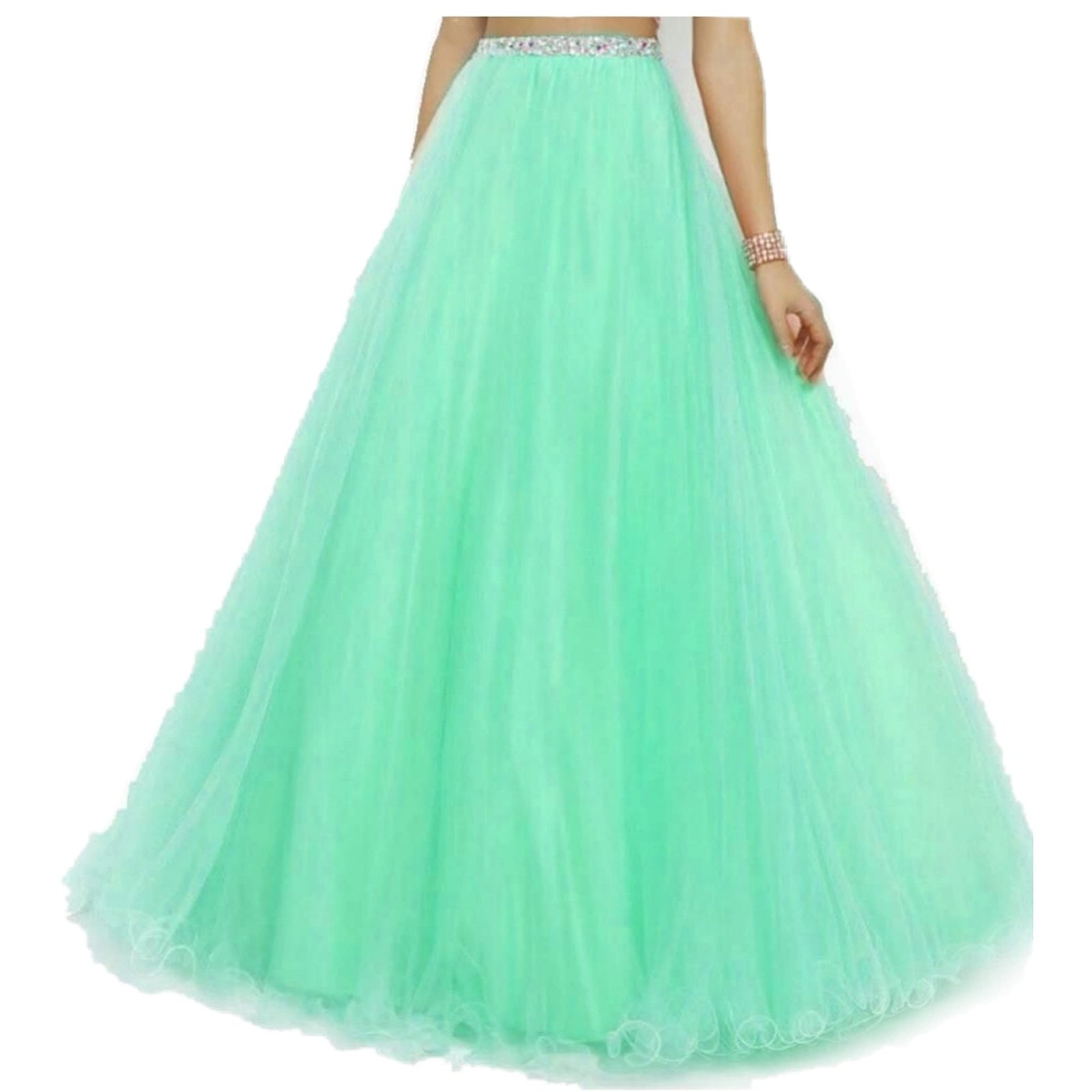 TILISM Women's Soft Net Material Green Long Skirt with Cane Inside dress material - Shoppermaart