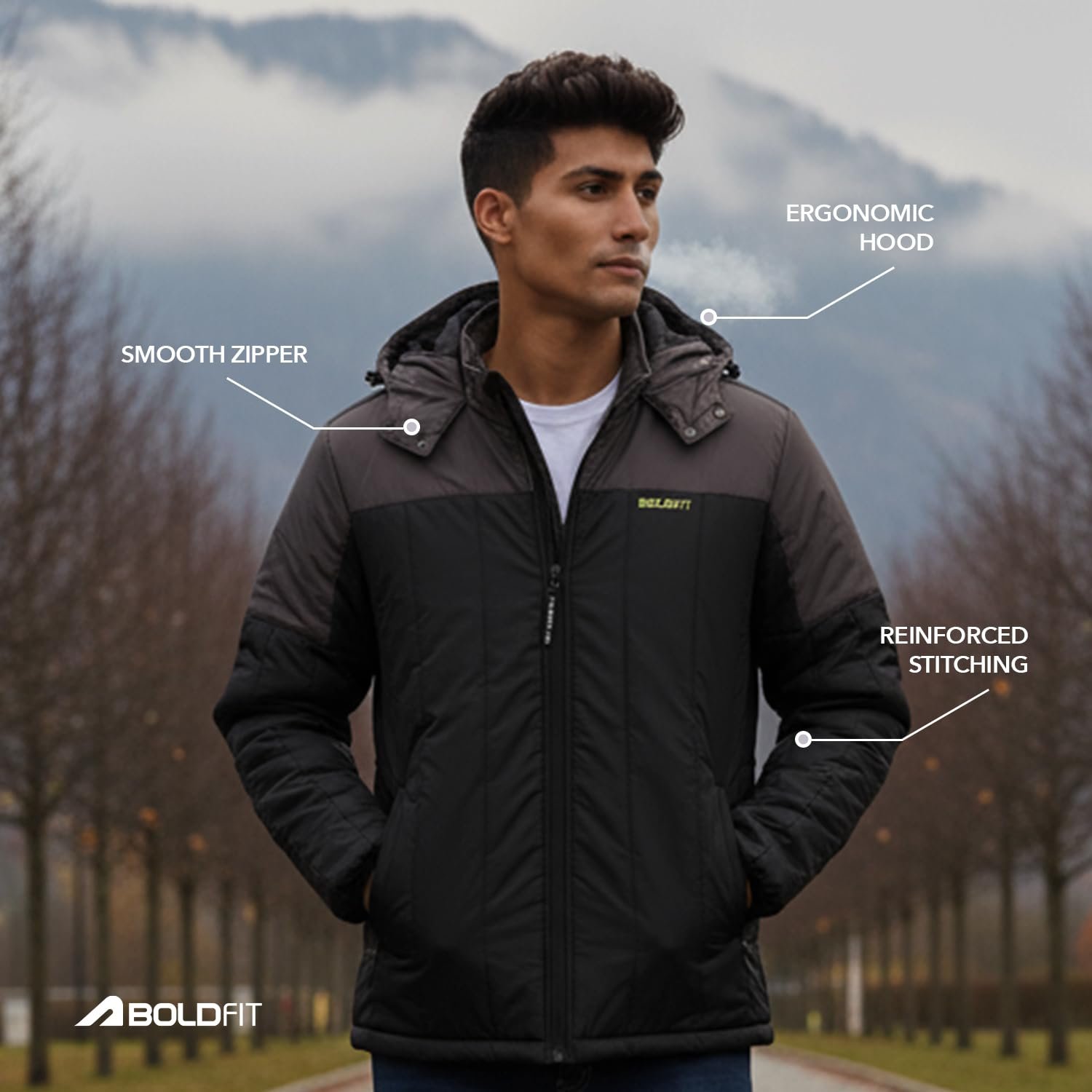Boldfit Winter Jacket for Men Quilted Hooded Winter Jackets for Men & Boys Full Sleeve Mens Jacket Monsoon Jackets for Men Jacket for Men Wear Bomber Jacket for Men Jerkin for Men Padded Jacket M