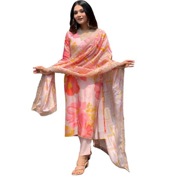 SHIENZY Women's Kurta & Pant with Dupatta || Straight Kurta Outfits || Ethnic Set (1501SHZ_PNK_L) dress material - Shoppermaart