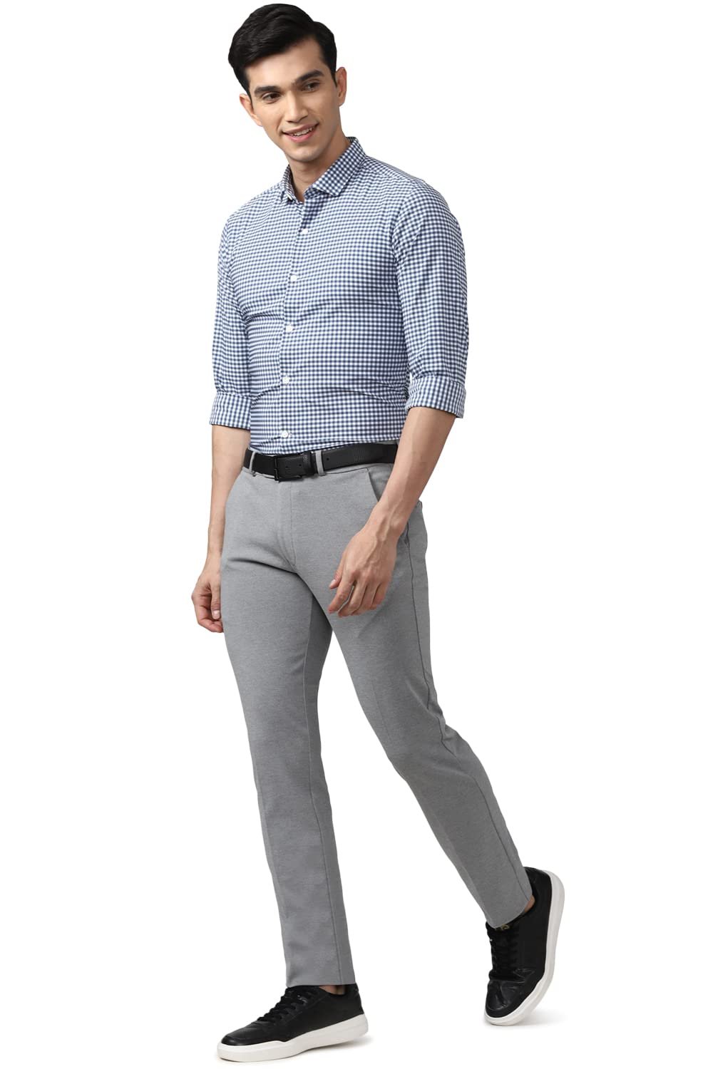 Peter England Men’s Mid Rise Formal Stretchable Knit Super Slim Fit Trouser | Comfort Lycra | 360-Degree Stretch Grey, 34