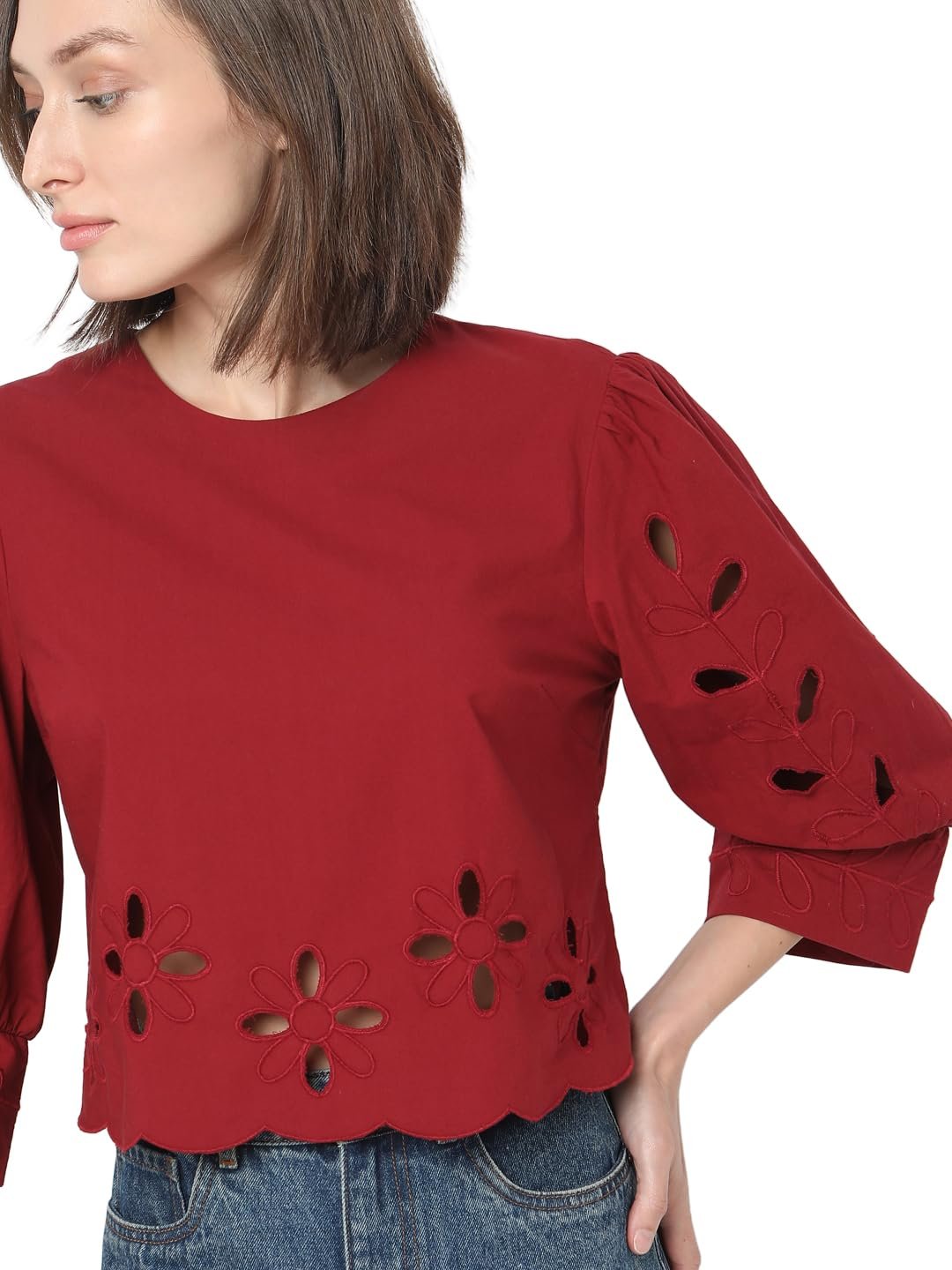 VERO MODA Women's Regular Fit Maroon Top - Image 3