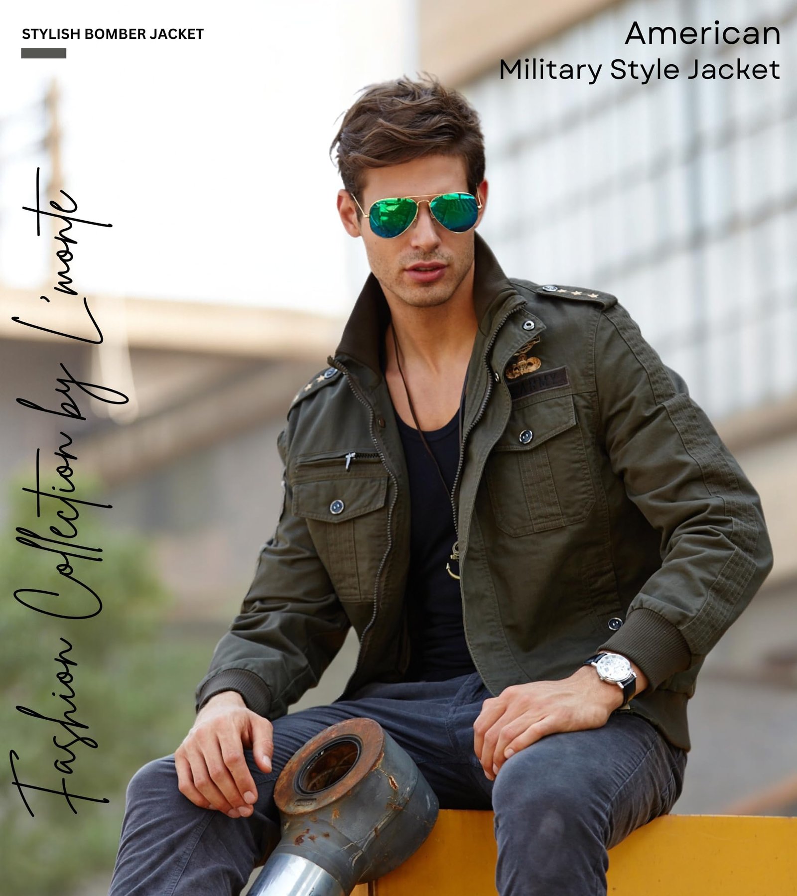 L’MONTE Men’s Cotton Standard Length Imported Military Style Cargo Jacket with Polyester Lining, Windproof and Warm Casual Outdoor Coat Perfect for Early to Late Winter (L, Army Green)