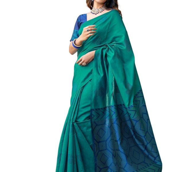 SAMAH Women's Banarasi Silk Jacquard Saree with Unstitched Blouse Piece (3697S120N_Teal Green2) dress material - Shoppermaart