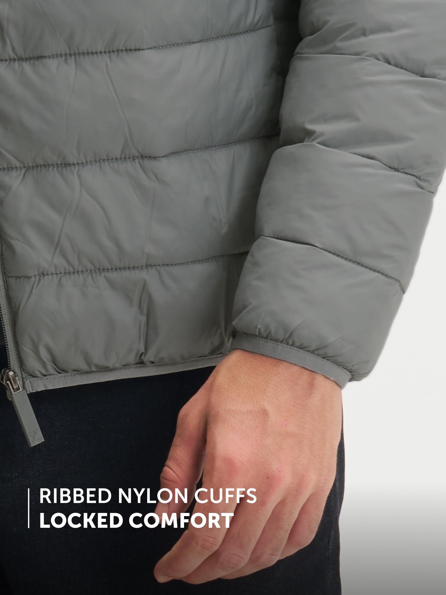 XYXX Ultra-Light Puffer Jacket For Men| Light Winter Jacket With Long sleeves | Solid Hooded Neck - Regular Fit | Ash Grey - Image 6