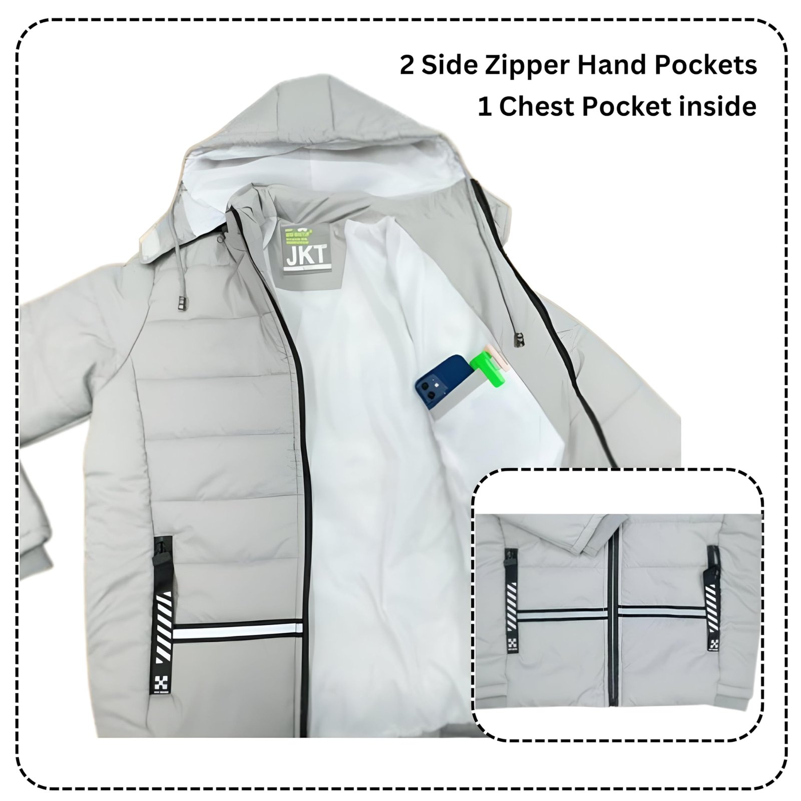 Ben Martin Men's winter bomber Nylon Standard Length Stylish biker Casual Jacket Grey - 3XL - Image 4