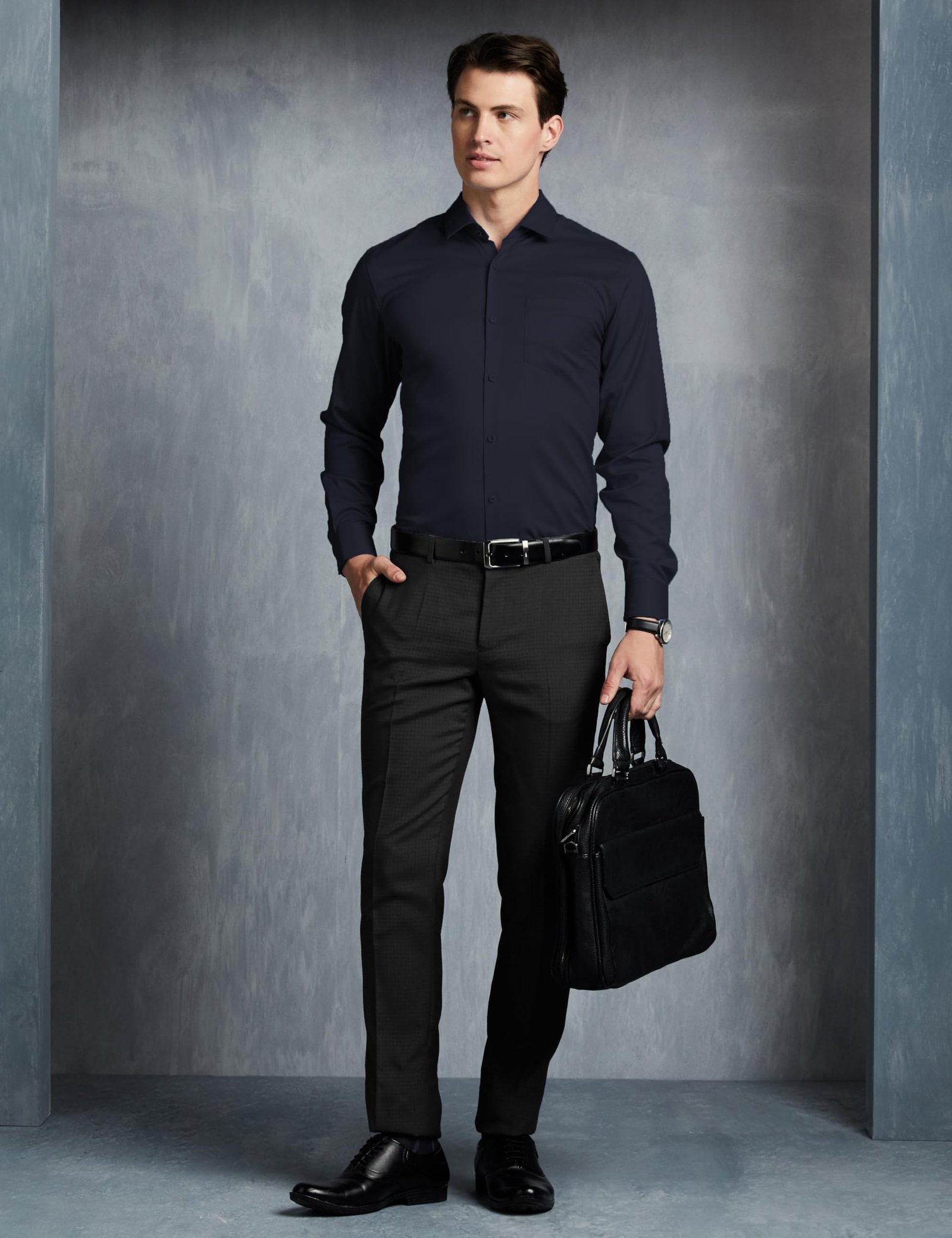 Symbol Premium Men's Wrinkle-Resistant Regular Fit Cotton Formal Shirt (SS23-SMP-FS-01_Navy_39) - Image 5