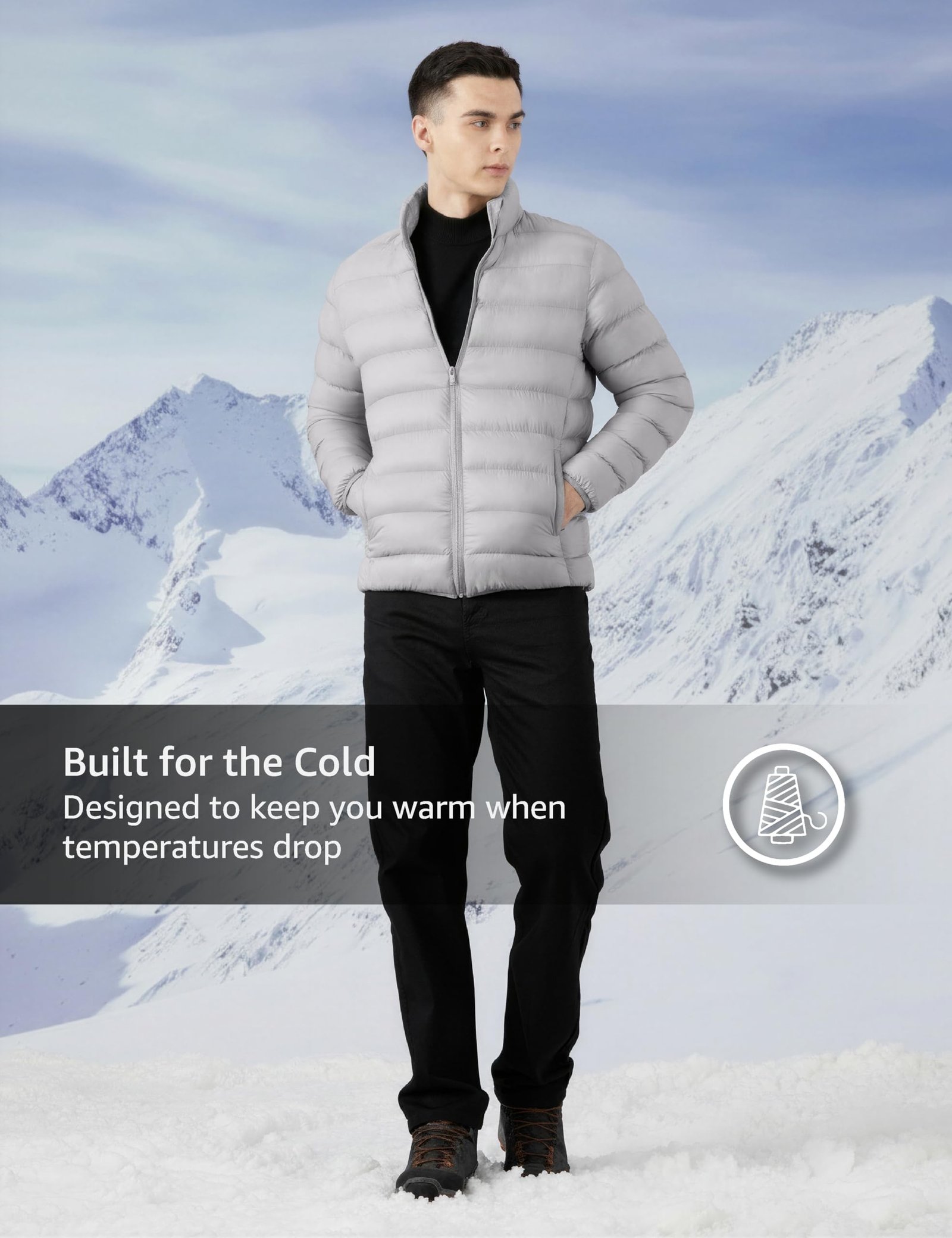 Symbol Premium Men's Lightweight Packable Quilted Bomber Jacket (Heavy Winter | Fully Lined)_SP-M-A25-JK-101_Light Grey_3XL - Image 8