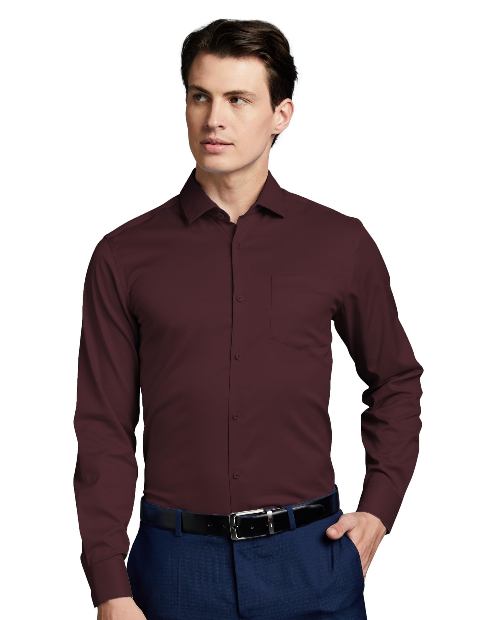 Symbol Premium Men's Wrinkle-Resistant Regular Fit Cotton Formal Shirt (SS23-SMP-FS-01_Maroon_42) dress material - Shoppermaart