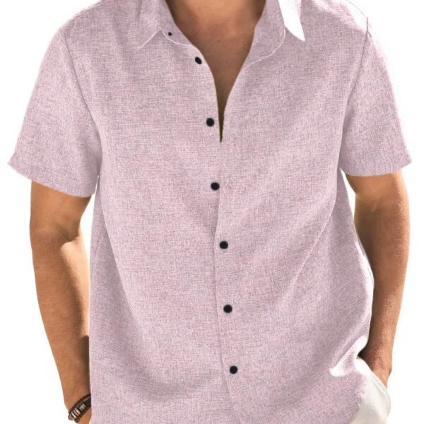 TOPLOT Men's Regular Fit Shirt | Half Sleeve | Casual Shirt for Man (Men-Plain-Shirt-5260-Pink-XXL) dress material - Shoppermaart