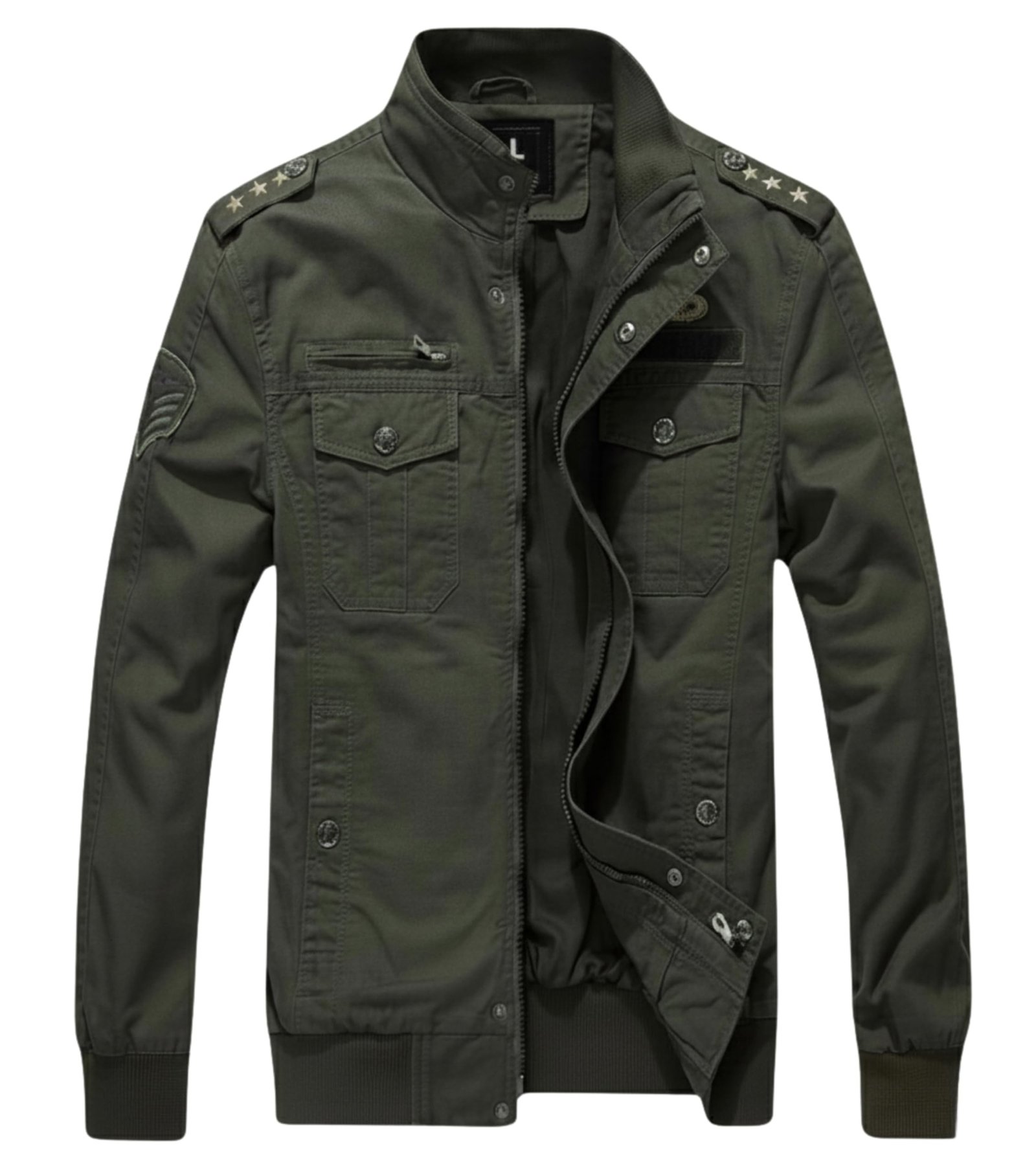 L'MONTE Men's Cotton Standard Length Imported Military Style Cargo Jacket with Polyester Lining, Windproof and Warm Casual Outdoor Coat Perfect for Early to Late Winter (L, Army Green) dress material - Shoppermaart