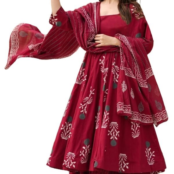 ANNI DESIGNER Women's Rayon Viscose Anarkali Printed Kurta with Pant & Dupatta (GIYANA Maroon_XXL_Maroon_XX-Large) dress material - Shoppermaart